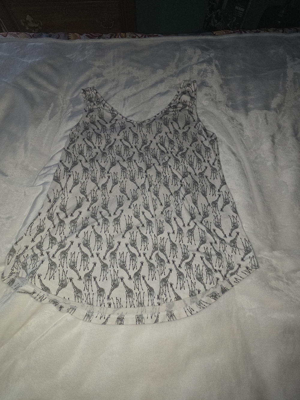 Cupio White Tank Top with Black Giraffe Print